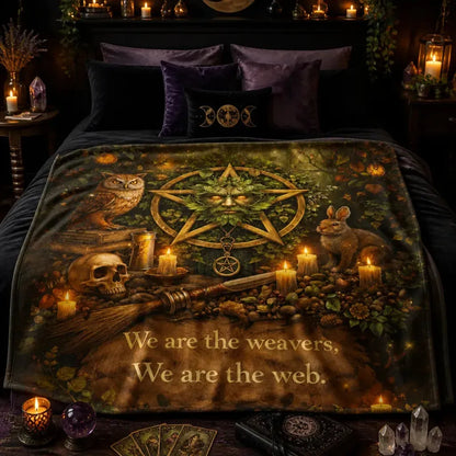 Pagan Nature-Themed Blanket with Owl, Rabbit, and Green Man_mockup_1.webp