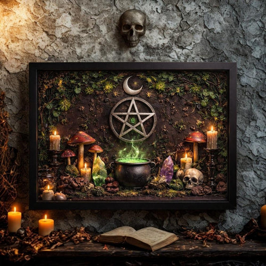 Pagan Pentacle Canvas Wall Art - Witchy Black Framed Print for Wicca Altar & Spiritual Space-MoonChildWorld