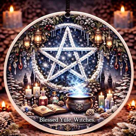 Pagan Pentacle Christmas Ceramic Ornament – Witch Holiday Ornament Wiccan Yule Decor-MoonChildWorld