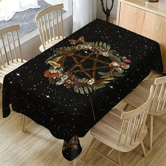 Pagan Pentacle Ritual Tablecloth - Forest Pentacle Wicca Yule Table Cloth-MoonChildWorld