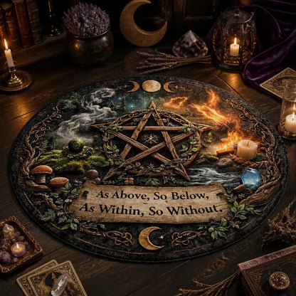 Pagan Pentacle Triple Moon Round Rug As Above So Below Wiccan Carpet_mockup_3.webp