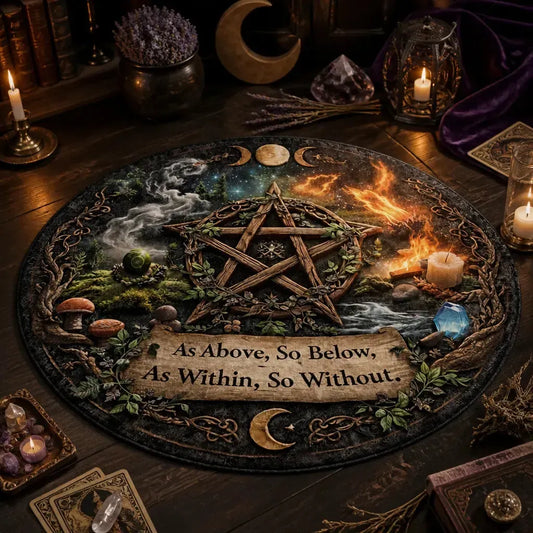Pagan Pentacle Triple Moon Round Rug As Above So Below Wiccan Carpet_mockup_3.webp