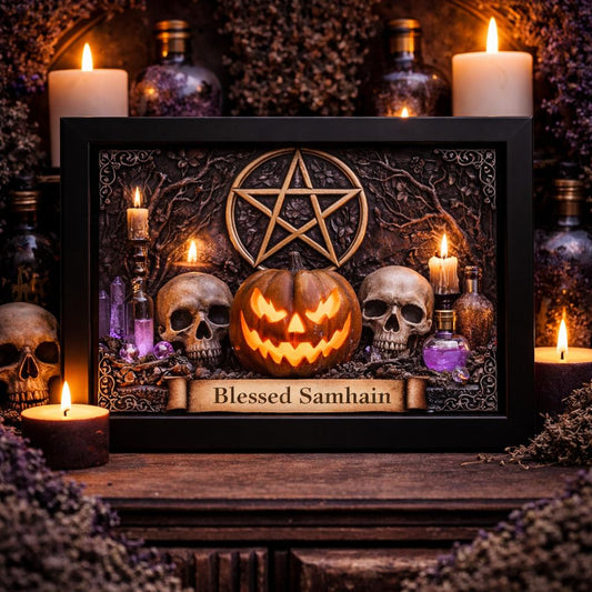 Pagan Pentacle Wall Art for Wicca Samhain- Black Framed Witchcraft Canvas Print for Gothic Halloween Decor-MoonChildWorld