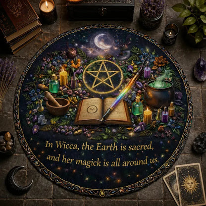 Pagan Pentacle Wicca Round Rug - Witchy Carpet Home Decor_mockup_2.webp