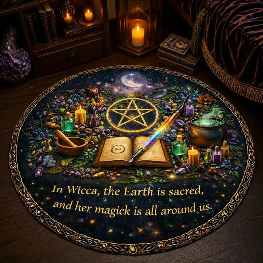 Pagan Pentacle Wicca Round Rug - Witchy Carpet Home Decor_mockup_3.webp