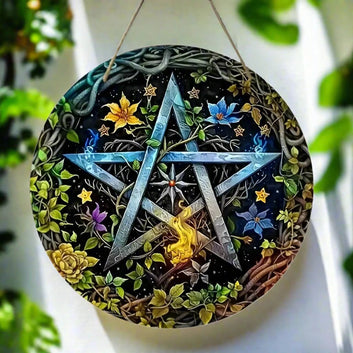 Pagan Pentacle Wooden Sign Witchcraft Pentagram Wood Sign Wicca Home Decor-MoonChildWorld