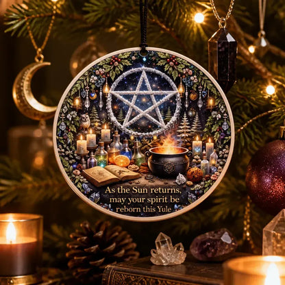 Pagan Pentacle Yule Ceramic Ornament – Witchy Holiday Ornament Wiccan Yule Decor_mockup_1.webp
