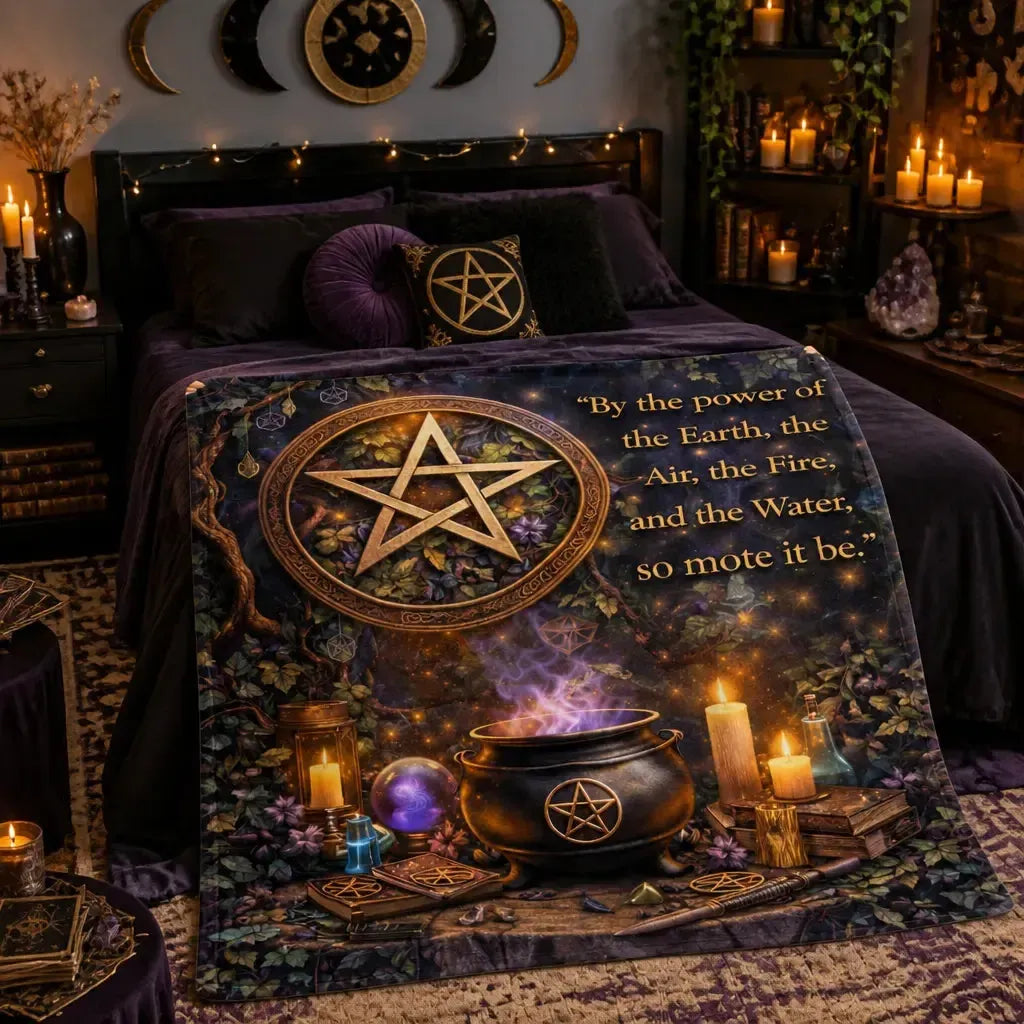 Pagan Pentacle and Witchy Cauldron Witchcraft Blanket for Wiccan Home Decor_mockup_1.webp