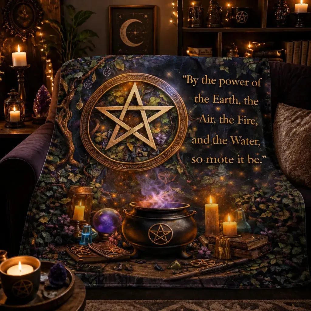 Pagan Pentacle and Witchy Cauldron Witchcraft Blanket for Wiccan Home Decor_mockup_2.webp