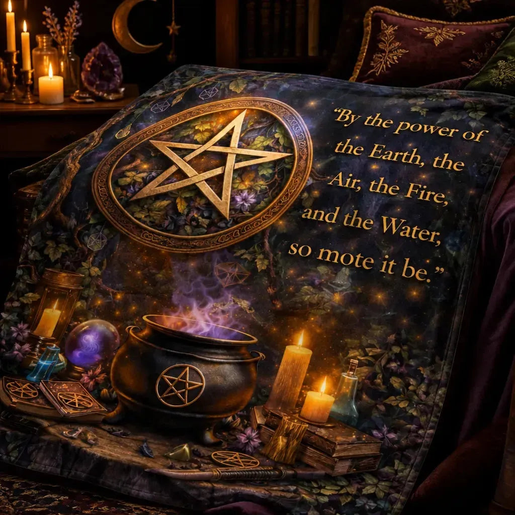 Pagan Pentacle and Witchy Cauldron Witchcraft Blanket for Wiccan Home Decor_mockup_3.webp