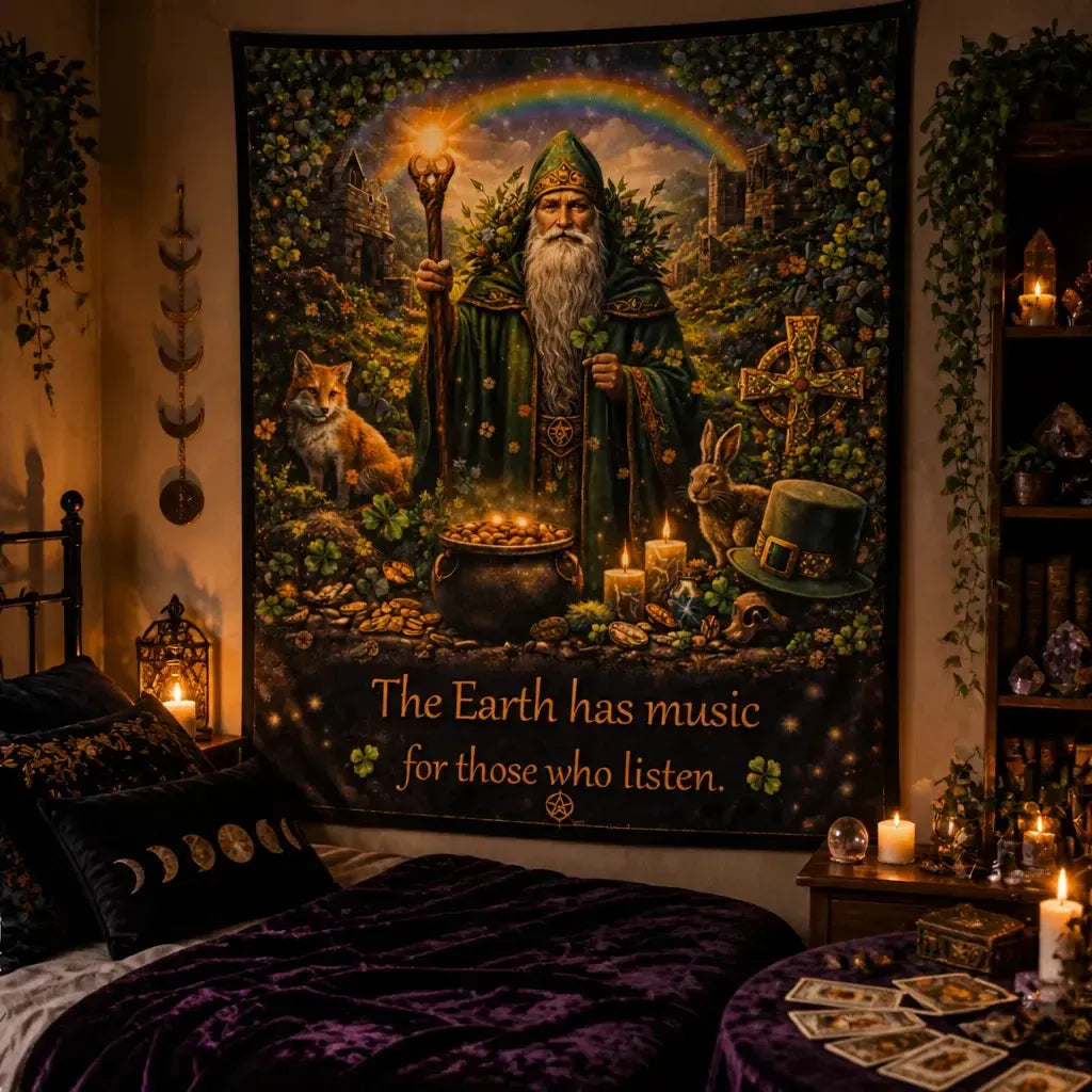 Pagan St Patrick Day Tapestry Wicca Wall Hanging_mockup_1.webp