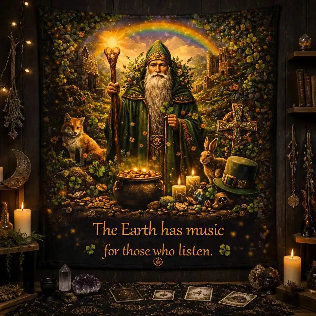 Pagan St Patrick Day Tapestry Wicca Wall Hanging_mockup_2.webp