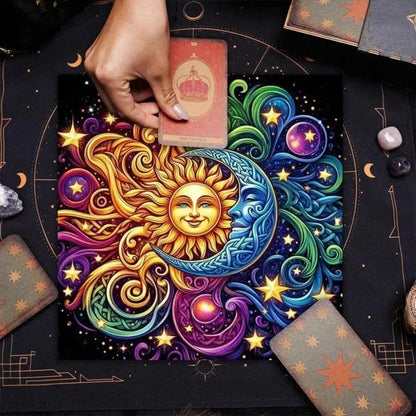 Pagan Sun Moon Celestial Tarot Tablecloth Wicca Altar Cloth for Divination-MoonChildWorld