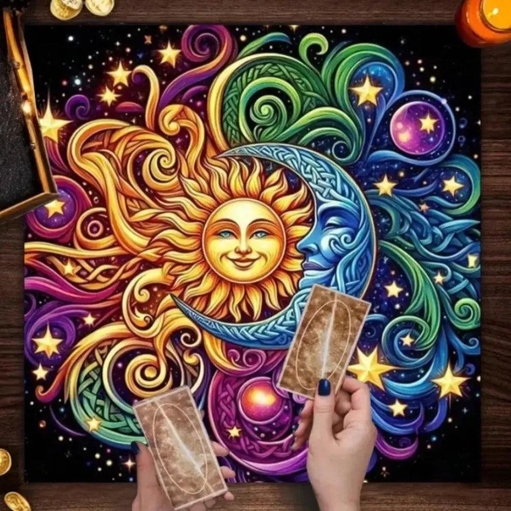 Pagan Sun Moon Celestial Tarot Tablecloth Wicca Altar Cloth for Divination-MoonChildWorld