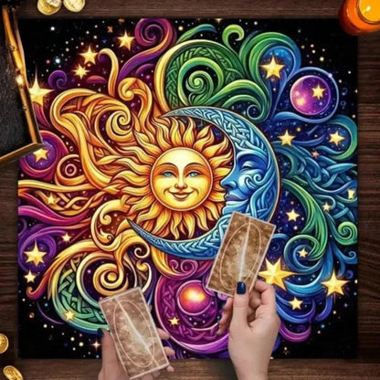 Pagan Sun Moon Celestial Tarot Tablecloth Wicca Altar Cloth for Divination-MoonChildWorld