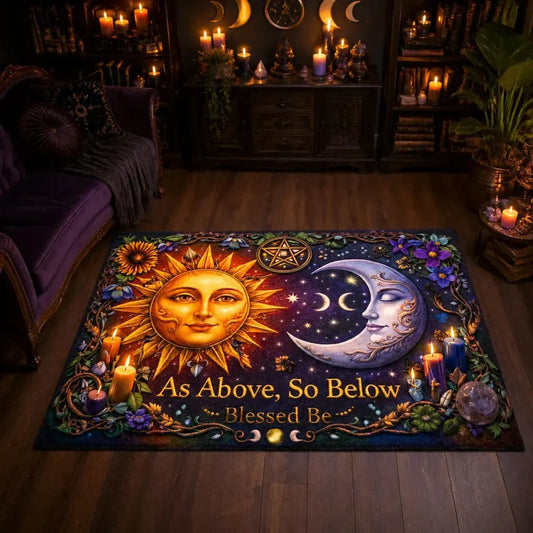 Pagan Sun and Moon Area Rug – Mystical Wicca Carpet for Astrology Decor_mockup_1.webp
