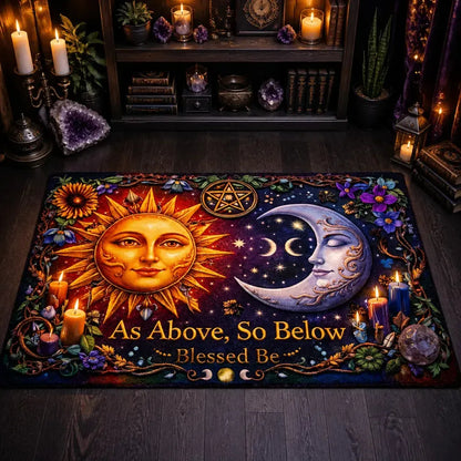 Pagan Sun and Moon Area Rug – Mystical Wicca Carpet for Astrology Decor_mockup_2.webp