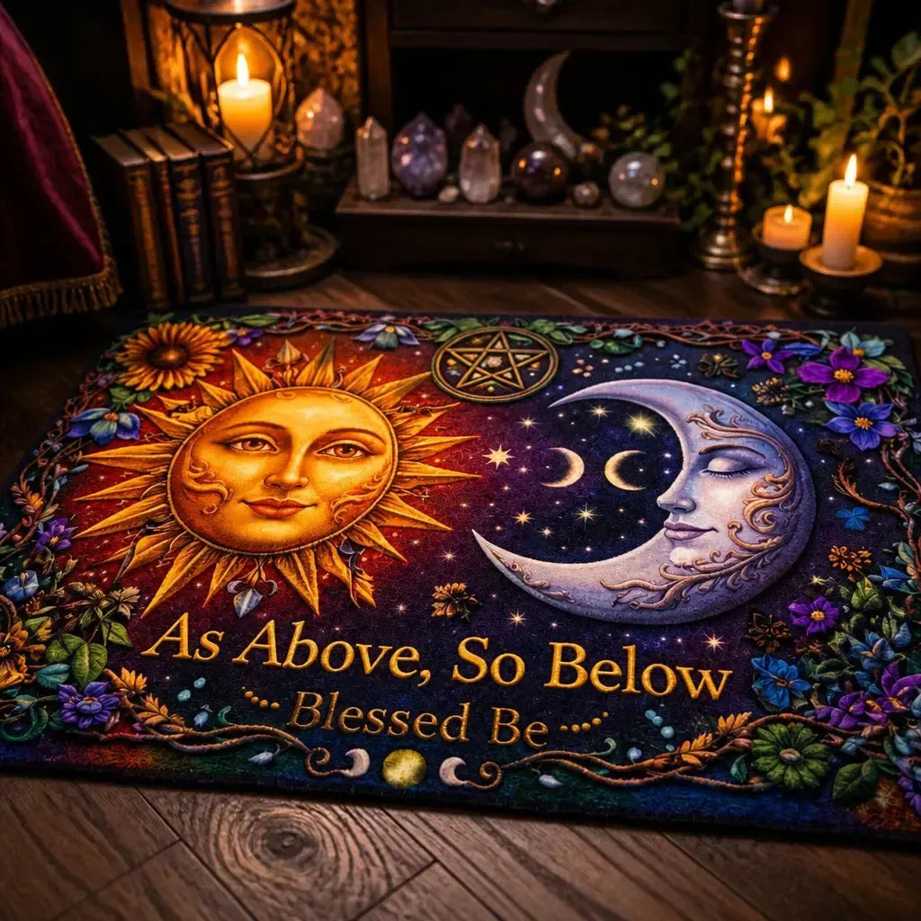 Pagan Sun and Moon Area Rug – Mystical Wicca Carpet for Astrology Decor_mockup_3.webp