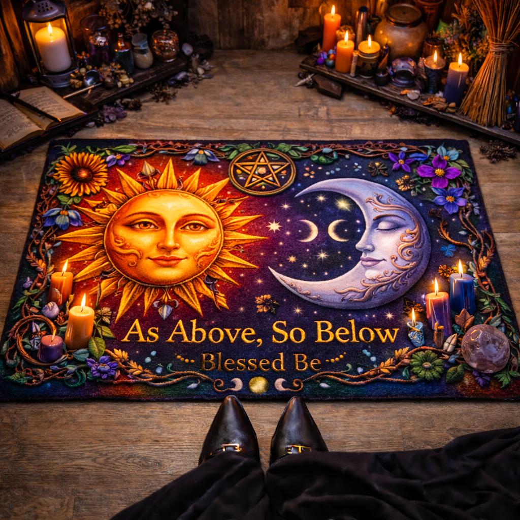 Pagan Sun and Moon Area Rug – Mystical Wicca Carpet for Astrology Decor-MoonChildWorld