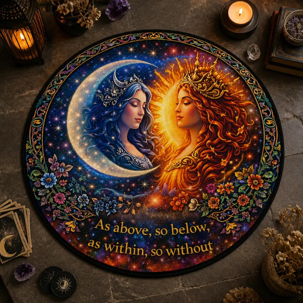 Pagan Sun and Moon Goddess Round Rug Celestial Sun Moon Carpet Wiccan Home Decor_mockup_2.webp