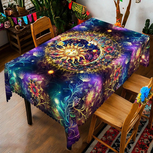 Pagan Sun and Moon Wicca Tablecloth Celestial Bohemian Table Cloth-MoonChildWorld