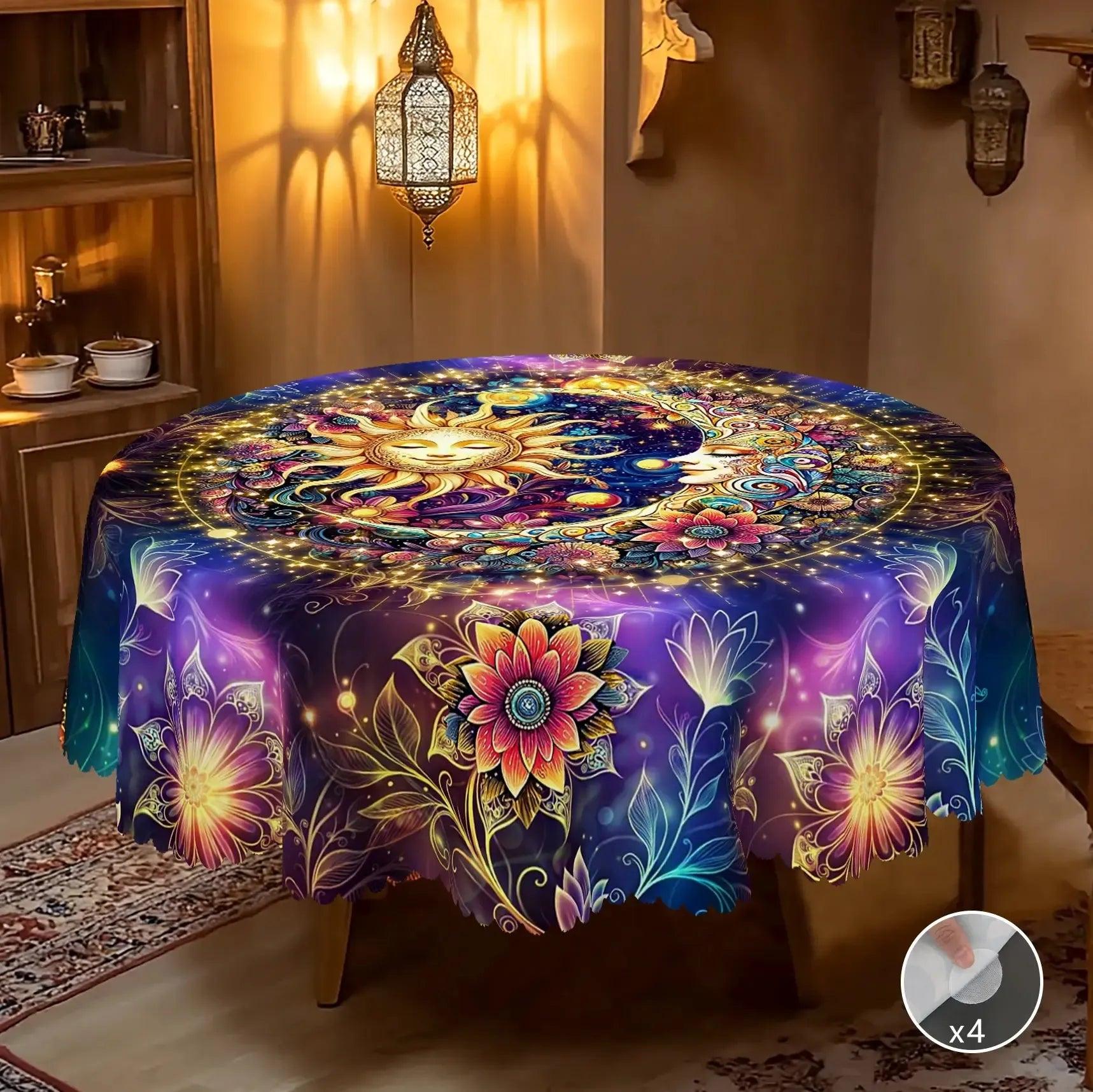 Pagan Sun and Moon Wicca Tablecloth Celestial Bohemian Table Cloth-MoonChildWorld