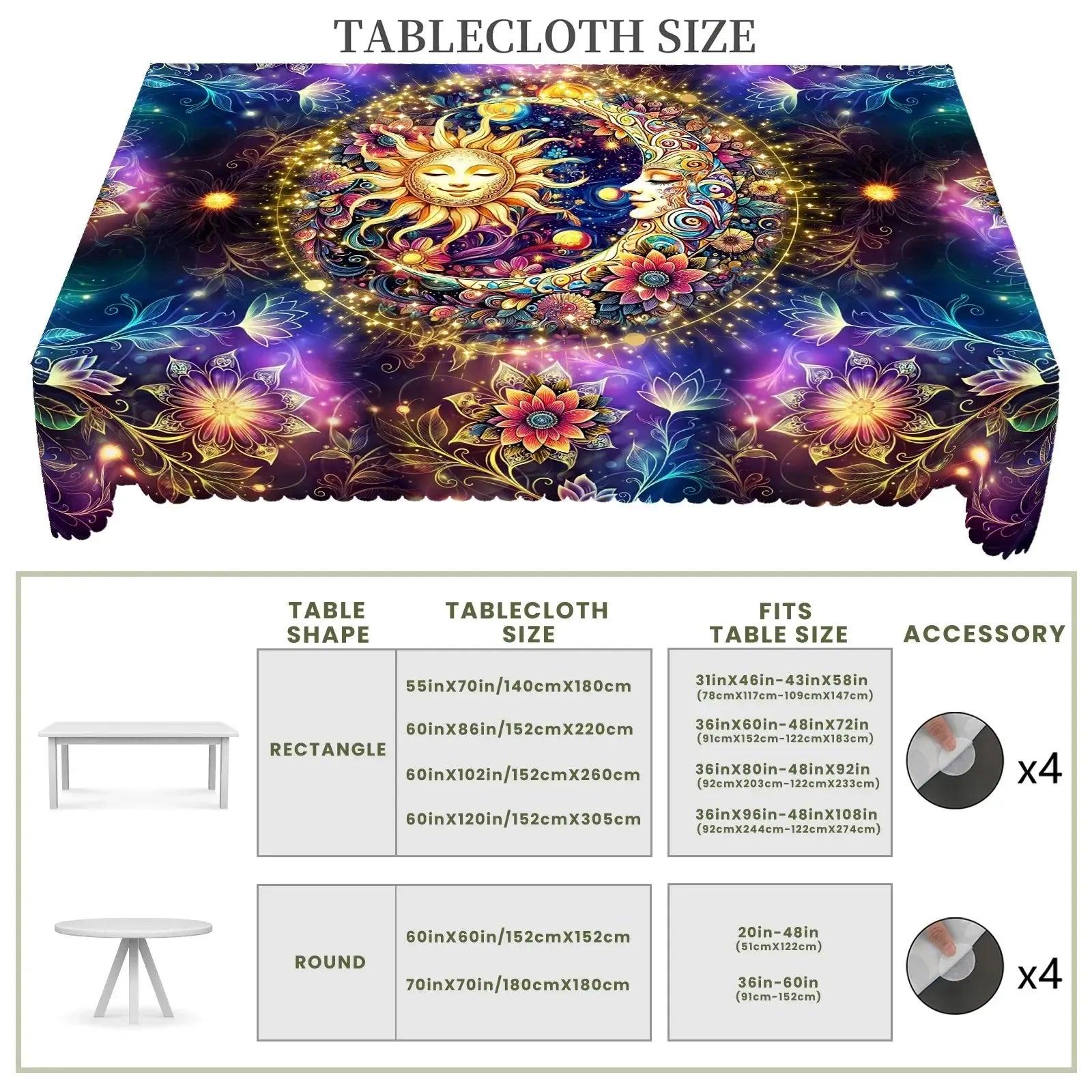 Pagan Sun and Moon Wicca Tablecloth Celestial Bohemian Table Cloth-MoonChildWorld