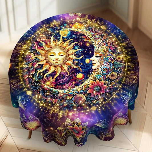 Pagan Sun and Moon Wicca Tablecloth Celestial Bohemian Table Cloth-MoonChildWorld