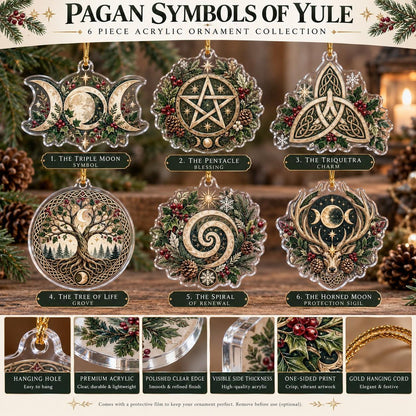 Pagan Symbols of Yule Acrylic Ornament Set – Wiccan Christmas Tree Decor-MoonChildWorld