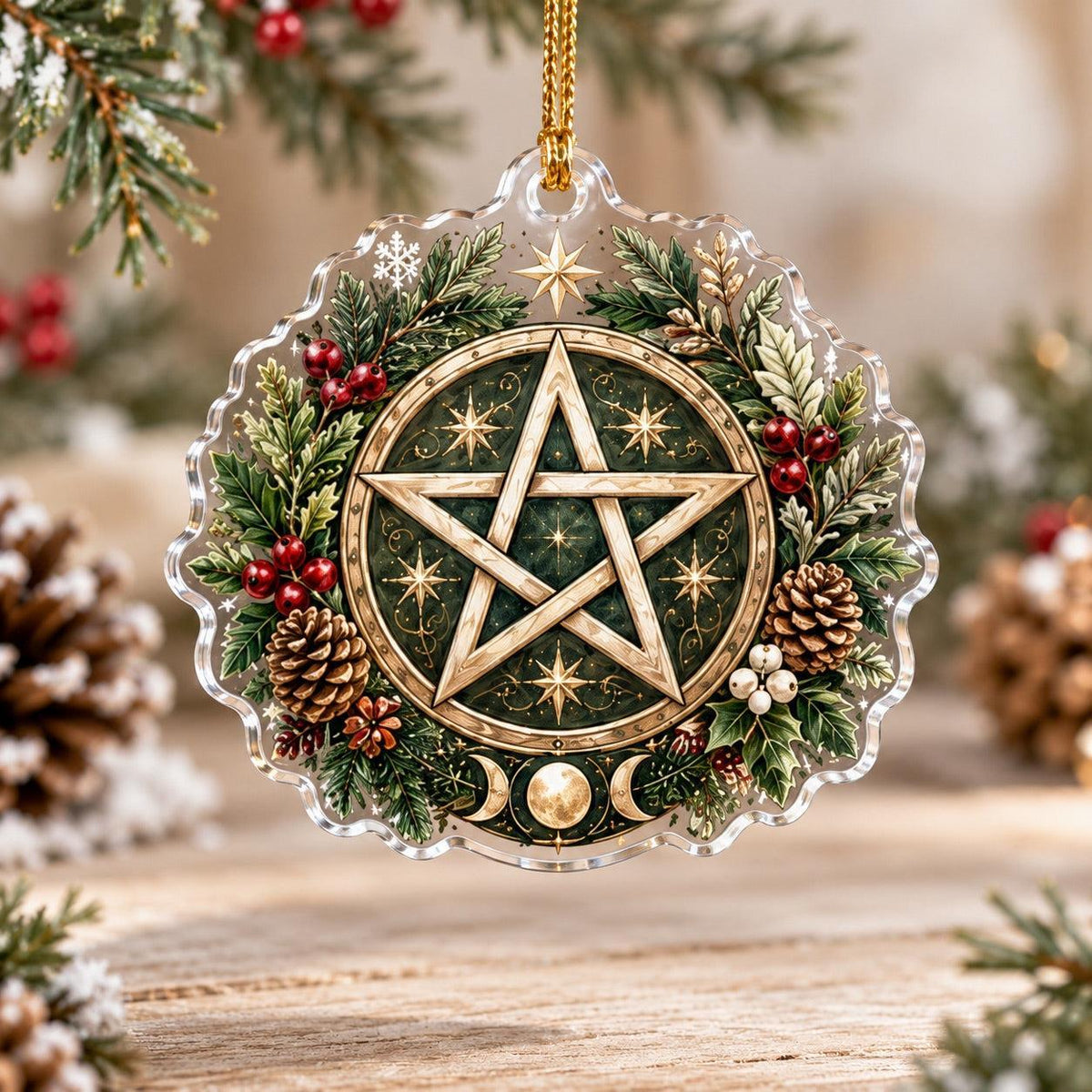 Pagan Symbols of Yule Acrylic Ornament Set – Wiccan Christmas Tree Decor – Pentacle Blessing ornament
