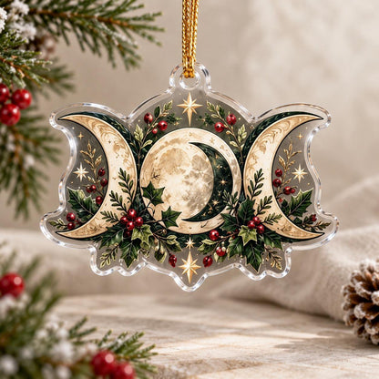 Pagan Symbols of Yule Acrylic Ornament Set – Wiccan Christmas Tree Decor – Triple Moon ornament