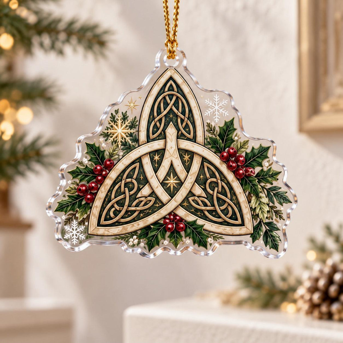 Pagan Symbols of Yule Acrylic Ornament Set – Wiccan Christmas Tree Decor – Triquetra Charm ornament