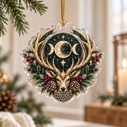 Pagan Symbols of Yule Acrylic Ornament Set – Wiccan Christmas Tree Decor – Horned Moon Stag ornament