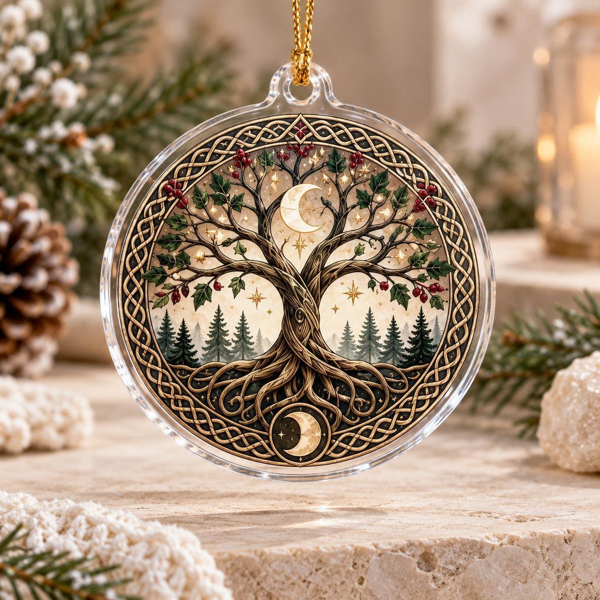 Pagan Symbols of Yule Acrylic Ornament Set – Wiccan Christmas Tree Decor – Tree of Life Grove ornament