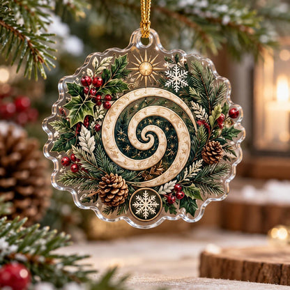 Pagan Symbols of Yule Acrylic Ornament Set – Wiccan Christmas Tree Decor – Spiral of Renewal ornament