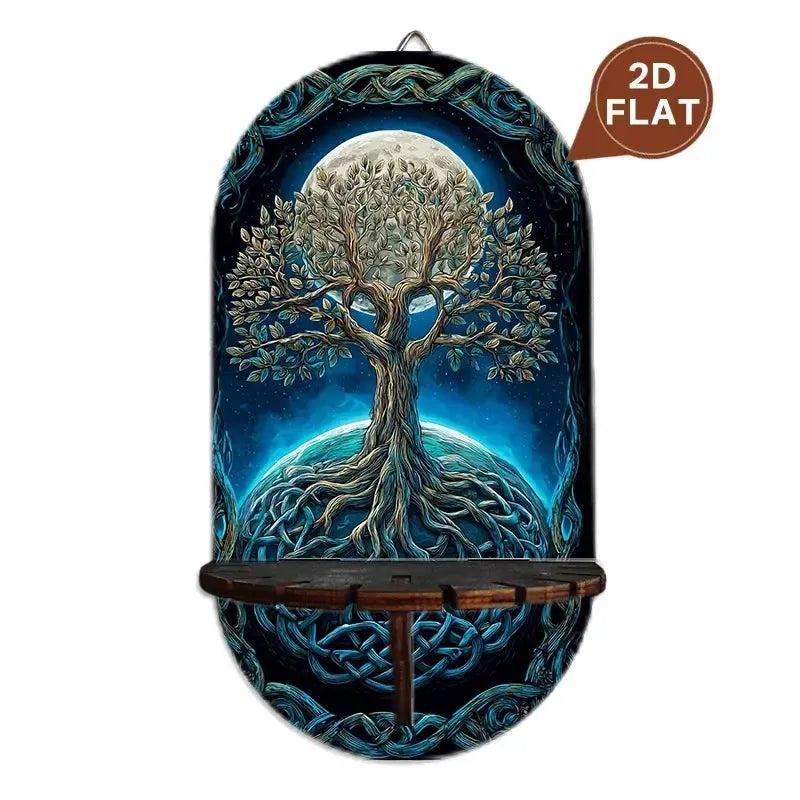Pagan Tree Of Life Witchy Wall Shelf for Crystals & Candles – Wooden Floating Shelf Wicca Altar Decor-MoonChildWorld