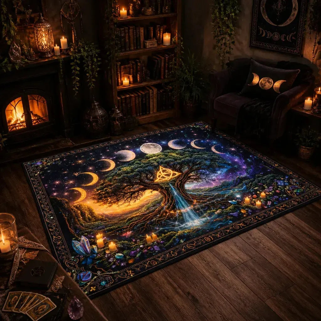 Pagan Tree of Life Area Rug with Moon Phases & Triquetra Spiritual Wicca Carpet_mockup_1.webp