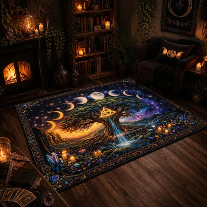 Pagan Tree of Life Area Rug with Moon Phases & Triquetra Spiritual Wicca Carpet_mockup_1.webp