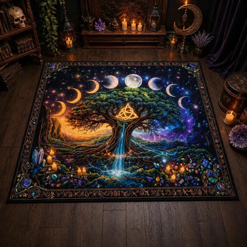 Pagan Tree of Life Area Rug with Moon Phases & Triquetra Spiritual Wicca Carpet_mockup_2.webp