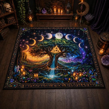 Pagan Tree of Life Area Rug with Moon Phases & Triquetra Spiritual Wicca Carpet_mockup_2.webp