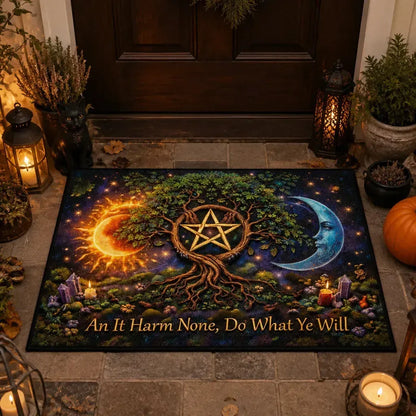 Pagan Tree of Life Doormat with Pentacle, Sun & Moon – Spiritual Wicca Welcome Mat for Mystical Decor_mockup_1.webp