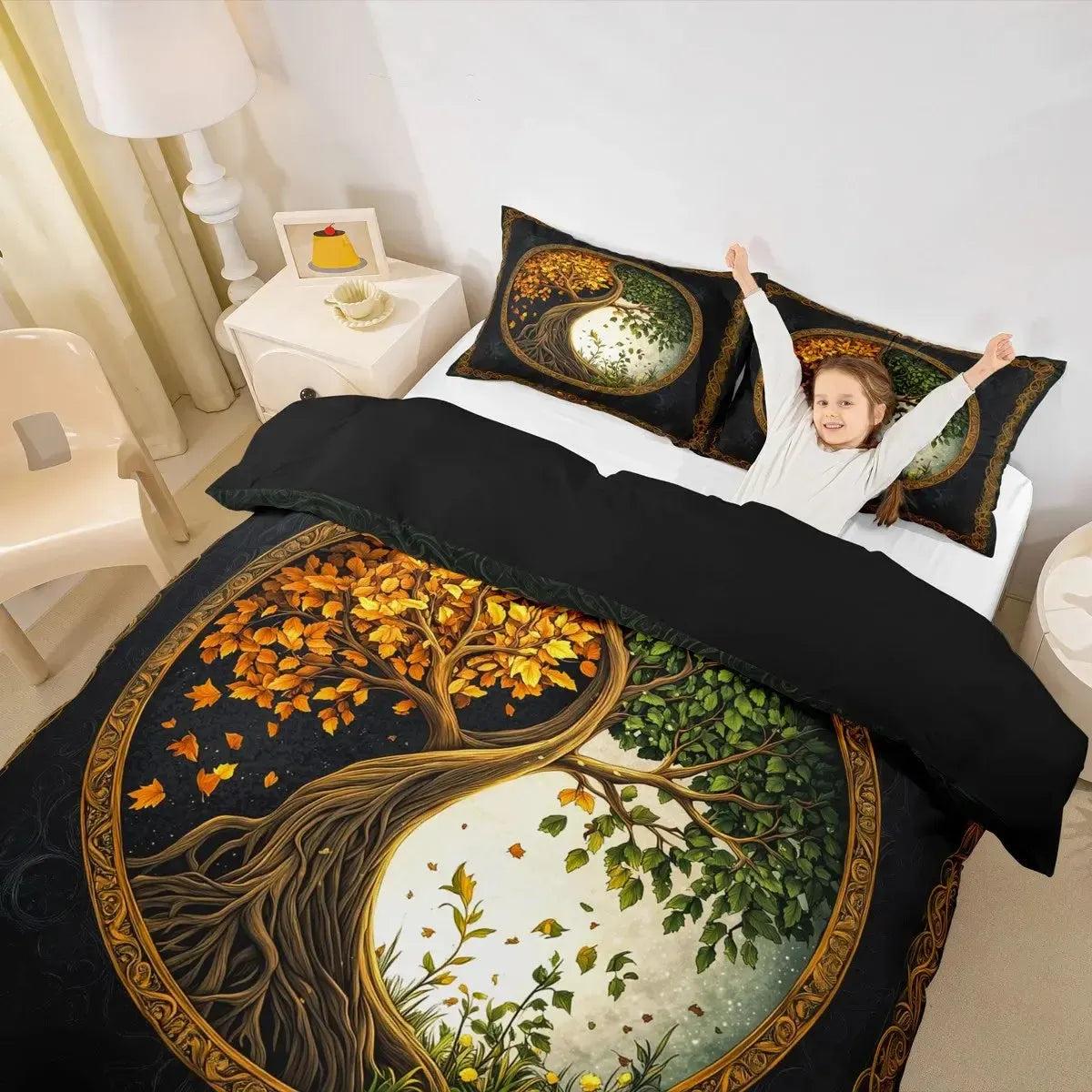 Pagan Tree of Life Duvet Cover Set Bohemian Mandala Bedding Set-MoonChildWorld