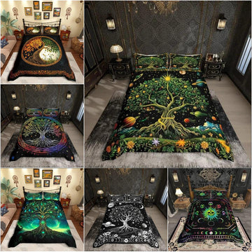 Pagan Tree of Life Duvet Cover Set Bohemian Mandala Bedding Set-MoonChildWorld