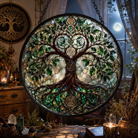 Pagan Tree of Life Glass Suncatcher - window display