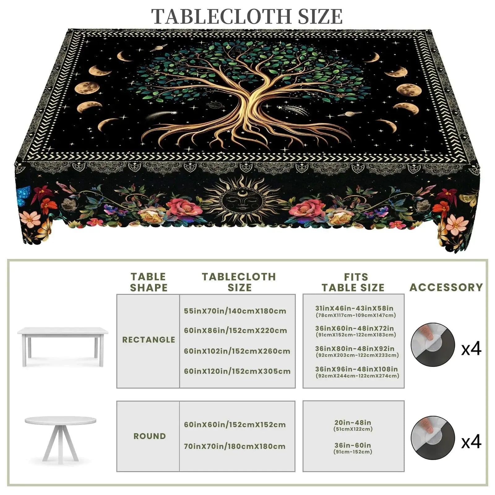 Pagan Tree of Life Moon Phases Tablecloth Wiccan Home Decor-MoonChildWorld