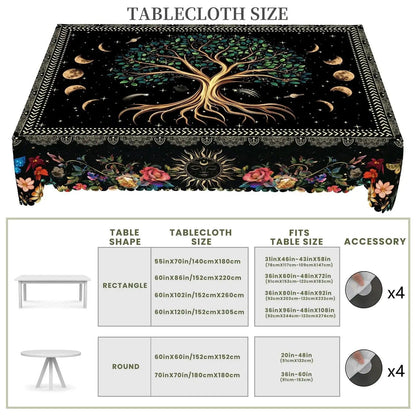 Pagan Tree of Life Moon Phases Tablecloth Wiccan Home Decor-MoonChildWorld