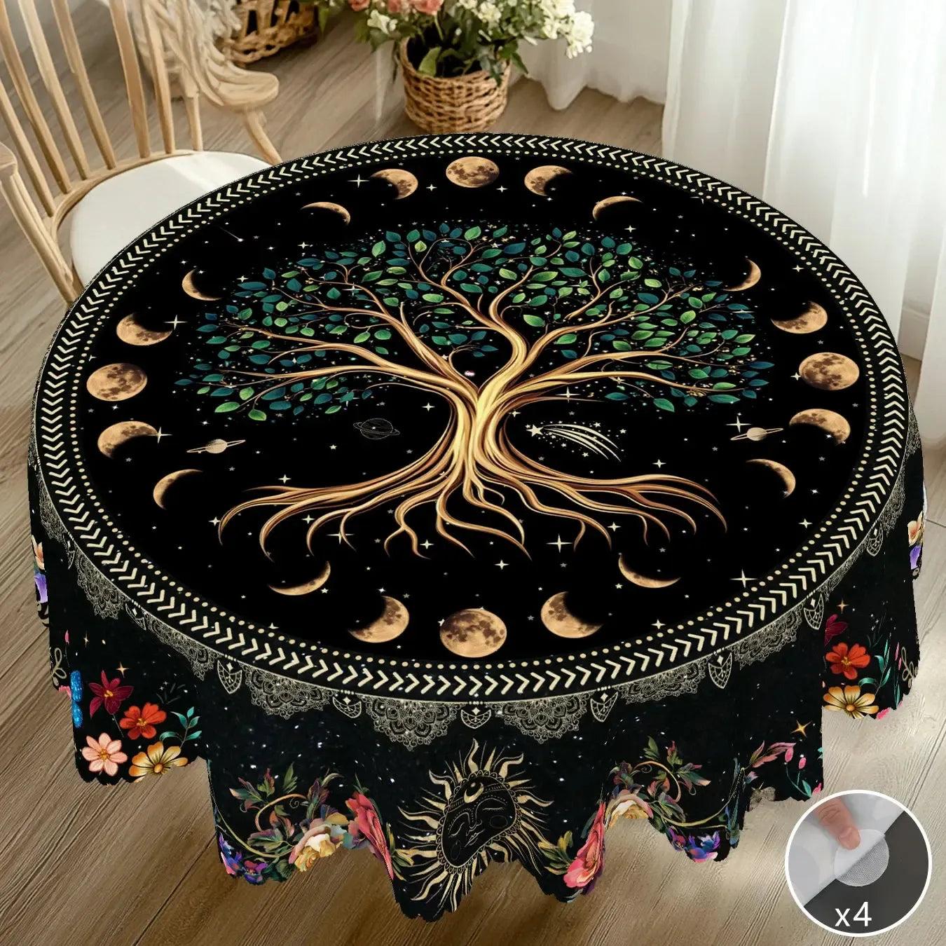Pagan Tree of Life Moon Phases Tablecloth Wiccan Home Decor-MoonChildWorld