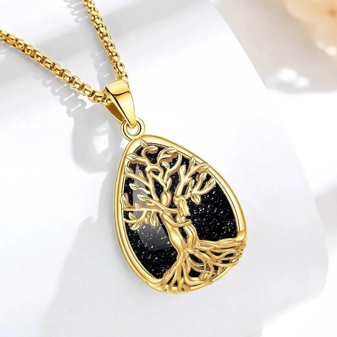 Pagan Tree of Life Necklace Black Sand Stone Spiritual Jewelry-MoonChildWorld