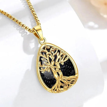 Pagan Tree of Life Necklace Black Sand Stone Spiritual Jewelry