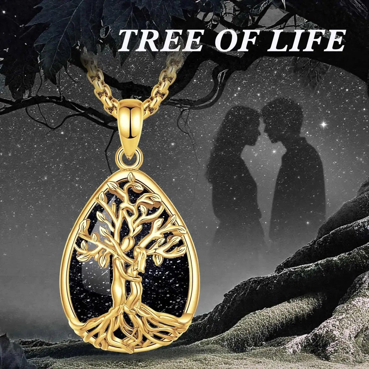Pagan Tree of Life Necklace Black Sand Stone Spiritual Jewelry-MoonChildWorld